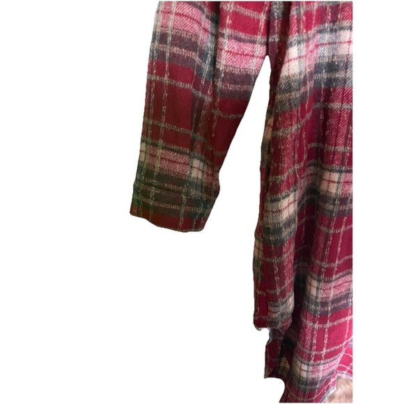 Plaid Shacket Women's Long Red Fleece Button-Up Size Small Fall Jacket - Picture 5 of 5